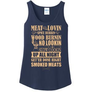 Meat Lovin Spice Rubbin Wood Burnin No Lookin Slow Cookin Smoked Meats Ladies Essential Tank