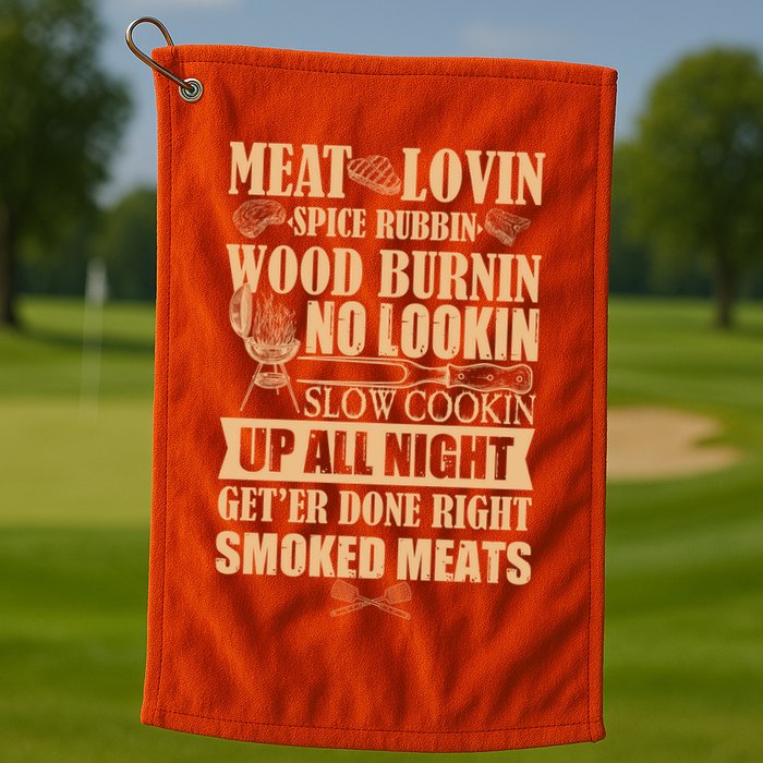 Meat Lovin Spice Rubbin Wood Burnin No Lookin Slow Cookin Smoked Meats Golf Towel