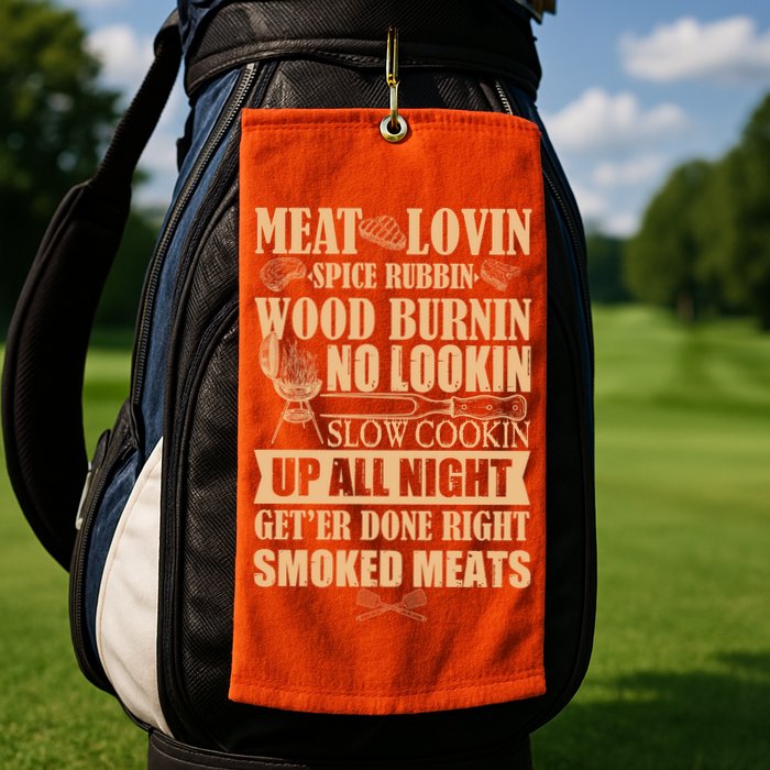 Meat Lovin Spice Rubbin Wood Burnin No Lookin Slow Cookin Smoked Meats Golf Towel