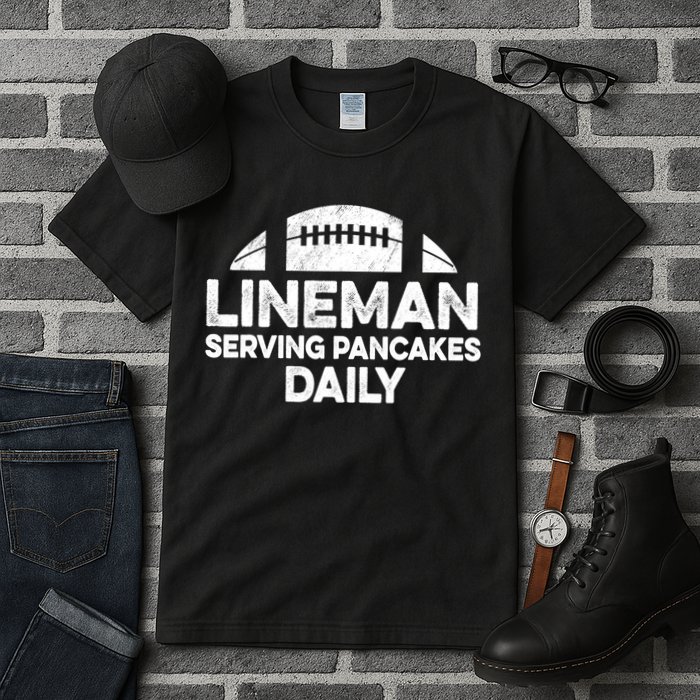 Mens Lineman Serving Pancakes Daily Football Offensive Lineman TShirt Tall T-Shirt