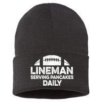 Mens Lineman Serving Pancakes Daily Football Offensive Lineman TShirt Sustainable Knit Beanie