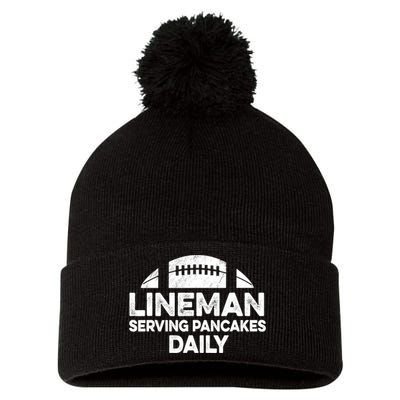 Mens Lineman Serving Pancakes Daily Football Offensive Lineman TShirt Pom Pom 12in Knit Beanie