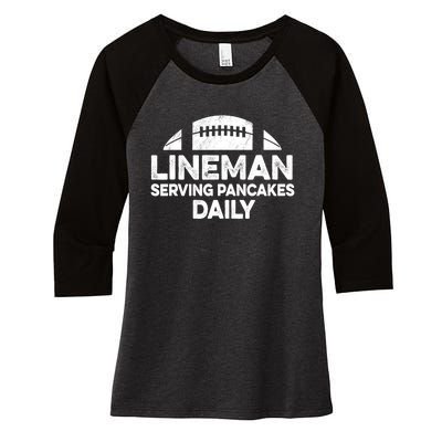 Mens Lineman Serving Pancakes Daily Football Offensive Lineman TShirt Women's Tri-Blend 3/4-Sleeve Raglan Shirt