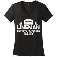 Mens Lineman Serving Pancakes Daily Football Offensive Lineman TShirt Women's V-Neck T-Shirt