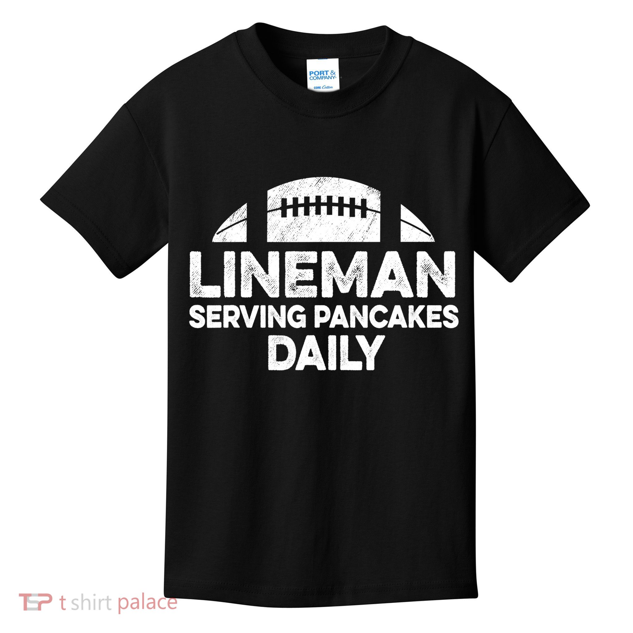 Mens Lineman Serving Pancakes Daily Football Offensive Lineman TShirt Kids T-Shirt