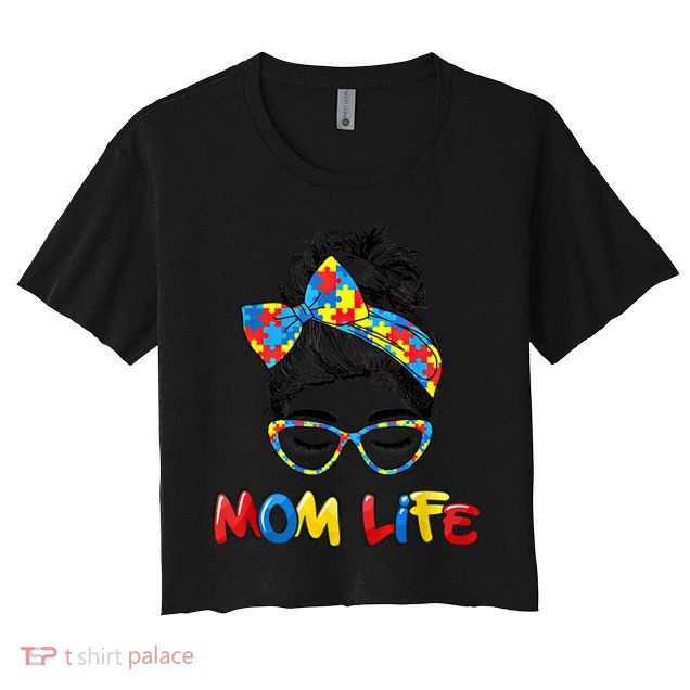 Mom Life Skull Autism Awareness Mama Face Wink Eyes Gift Crop Top