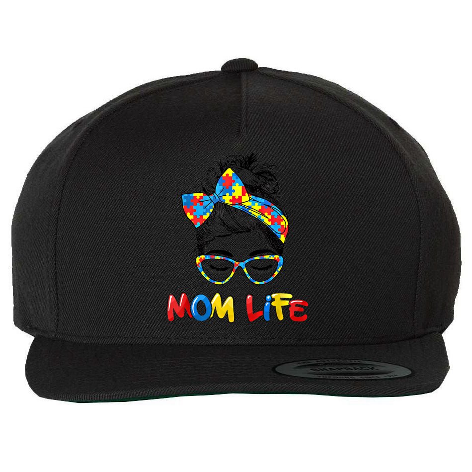Mom Life Skull Autism Awareness Mama Face Wink Eyes Gift Wool Snapback Cap