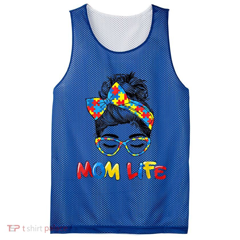 Mom Life Skull Autism Awareness Mama Face Wink Eyes Gift Mesh Reversible Basketball Jersey Tank