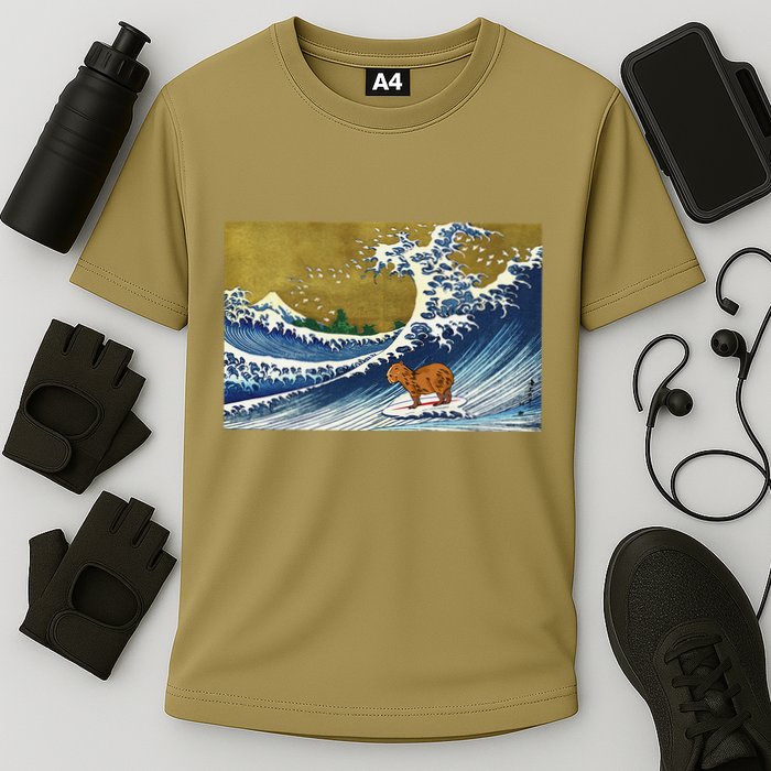 Meme Lover Surfing Capybara Cooling Performance Crew T-Shirt