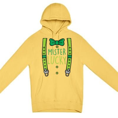 Mister Lucky Suspenders St Patricks Day Boys s Toddlers Premium Pullover Hoodie