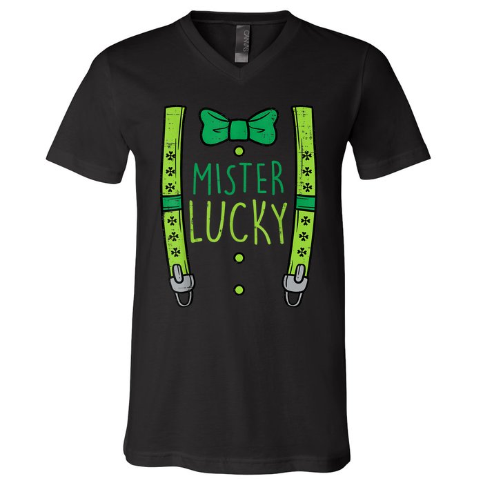 Mister Lucky Suspenders St Patricks Day Boys s Toddlers V-Neck T-Shirt