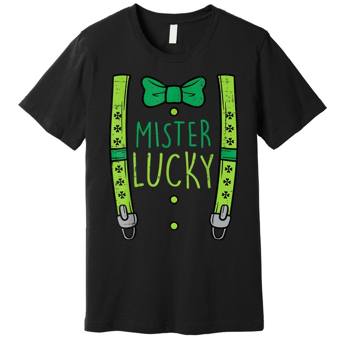 Mister Lucky Suspenders St Patricks Day Boys s Toddlers Premium T-Shirt