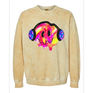 Music Lover Smiling Face Costume Happy Cute Headphone Smile Colorblast Crewneck Sweatshirt