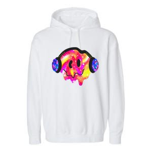 Music Lover Smiling Face Costume Happy Cute Headphone Smile Garment-Dyed Fleece Hoodie