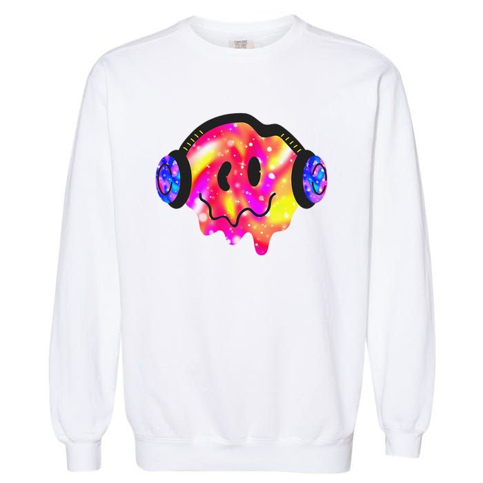 Music Lover Smiling Face Costume Happy Cute Headphone Smile Garment-Dyed Sweatshirt