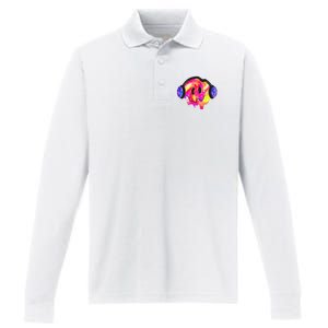 Music Lover Smiling Face Costume Happy Cute Headphone Smile Performance Long Sleeve Polo