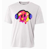 Music Lover Smiling Face Costume Happy Cute Headphone Smile Cooling Performance Crew T-Shirt