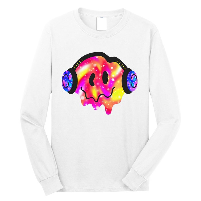 Music Lover Smiling Face Costume Happy Cute Headphone Smile Long Sleeve Shirt