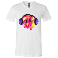 Music Lover Smiling Face Costume Happy Cute Headphone Smile V-Neck T-Shirt