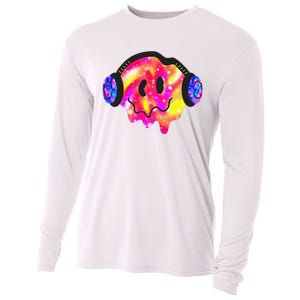 Music Lover Smiling Face Costume Happy Cute Headphone Smile Cooling Performance Long Sleeve Crew