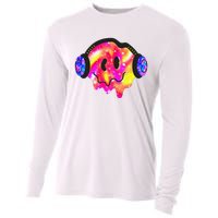 Music Lover Smiling Face Costume Happy Cute Headphone Smile Cooling Performance Long Sleeve Crew