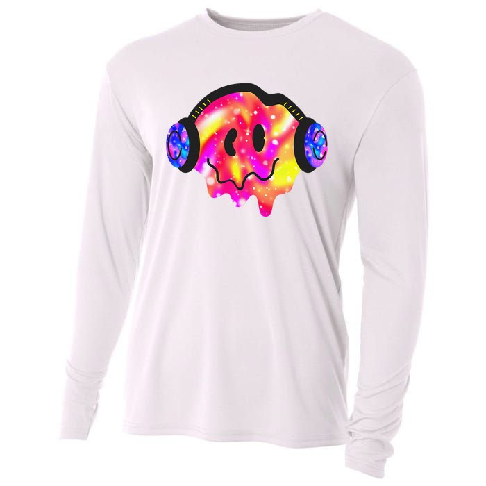 Music Lover Smiling Face Costume Happy Cute Headphone Smile Cooling Performance Long Sleeve Crew