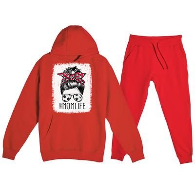 Mom Life Soccer Mom Mothers Day Messy Bun Gift Premium Hooded Sweatsuit Set