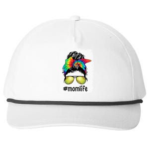 Mom Life Softball Mom Tie Dye Messy Bun Great Gift Snapback Five-Panel Rope Hat