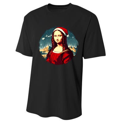 Mona Lisa Santa Hat Funny Christmas Art Performance Sprint T-Shirt