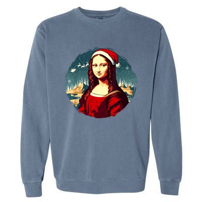 Mona Lisa Santa Hat Funny Christmas Art Garment-Dyed Sweatshirt