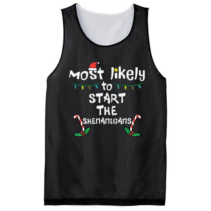 Most Likely Start Shenanigans Christmas Xmas Family Matching Mesh Reversible Basketball Jersey Tank