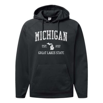 Michigan Long Sleeve Vintage Sports Performance Fleece Hoodie