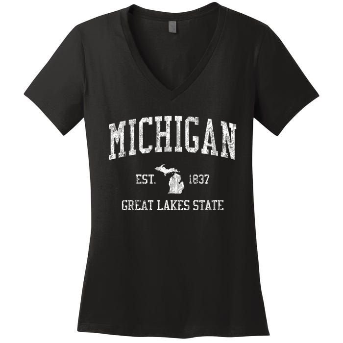 Michigan Long Sleeve Vintage Sports Women's V-Neck T-Shirt