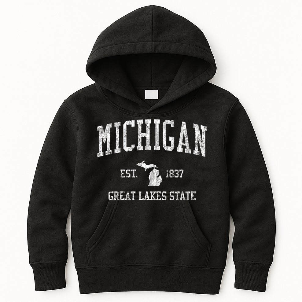 Michigan Long Sleeve Vintage Sports Kids Hoodie