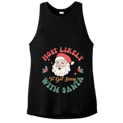Most Likely To Get Sassy With Santa Christmas Matching Gift Ladies PosiCharge Tri-Blend Wicking Tank