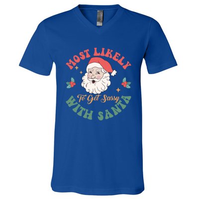 Most Likely To Get Sassy With Santa Christmas Matching Gift V-Neck T-Shirt