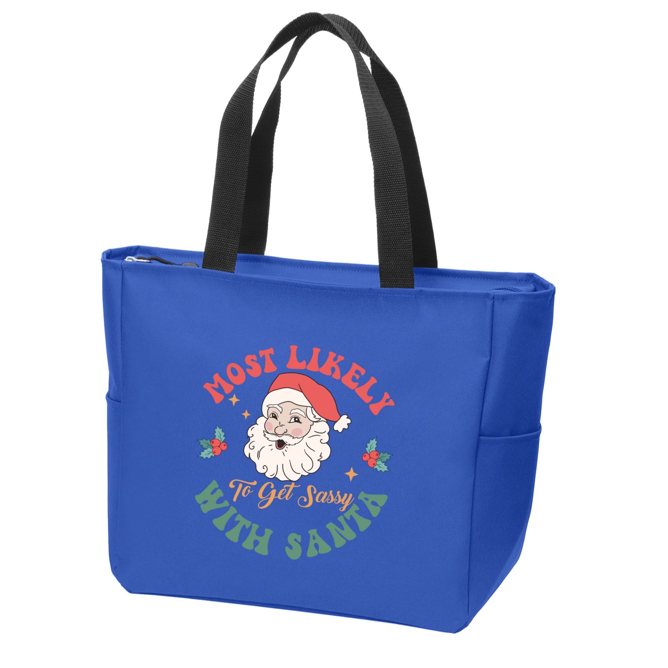 Most Likely To Get Sassy With Santa Christmas Matching Gift Zip Tote Bag