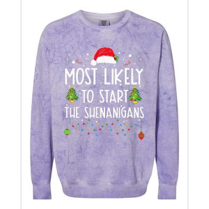 Most Likely To Start The Shenanigans Christmas Family Colorblast Crewneck Sweatshirt