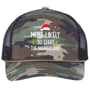 Most Likely To Start The Shenanigans Christmas Family Retro Rope Trucker Hat Cap