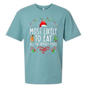 Most Likely To Eat All The Hershey Kisses Christmas Pajamas Sueded Cloud Jersey T-Shirt