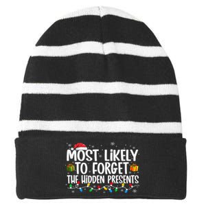 Most Likely To Forget The Hidden Presents Family Xmas Striped Beanie with Solid Band