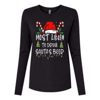 Most Likely To Drink Santa's Beer Christmas Drinking Wine Womens Cotton Relaxed Long Sleeve T-Shirt