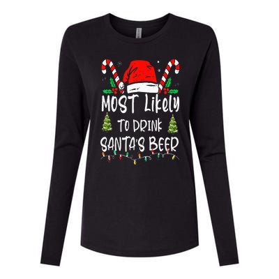 Most Likely To Drink Santa's Beer Christmas Drinking Wine Womens Cotton Relaxed Long Sleeve T-Shirt