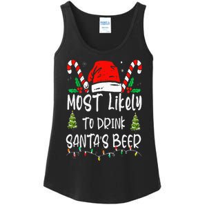 Most Likely To Drink Santa's Beer Christmas Drinking Wine Ladies Essential Tank