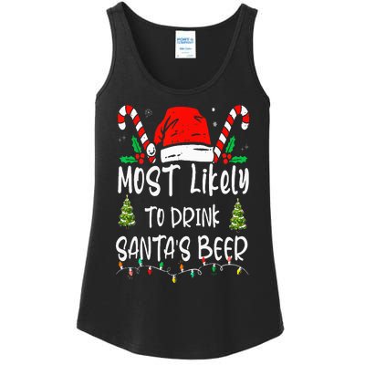 Most Likely To Drink Santa's Beer Christmas Drinking Wine Ladies Essential Tank