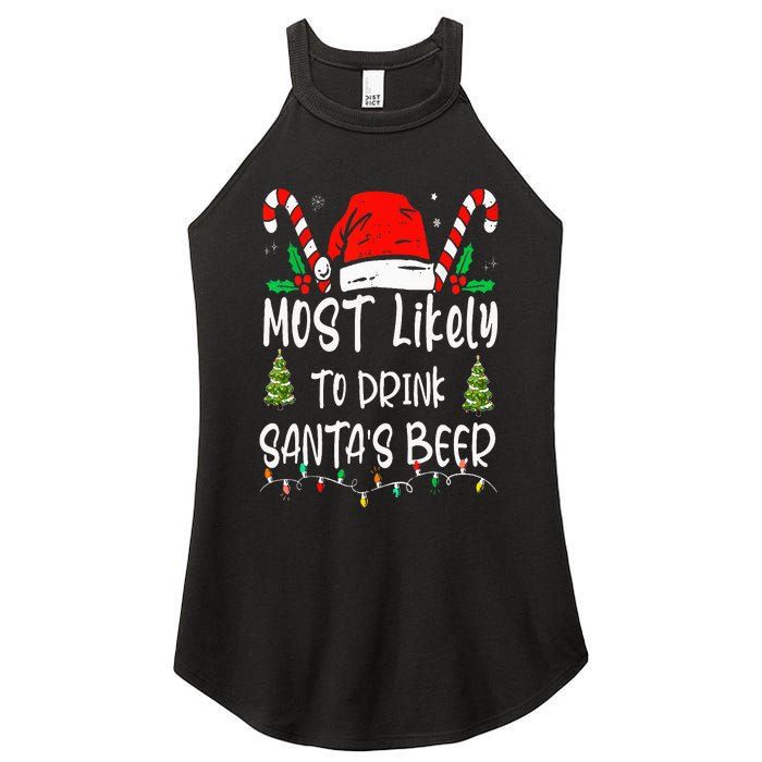 Most Likely To Drink Santa's Beer Christmas Drinking Wine Women's Perfect Tri Rocker Tank