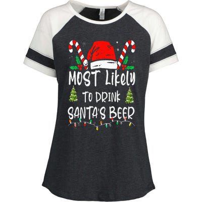 Most Likely To Drink Santa's Beer Christmas Drinking Wine Enza Ladies Jersey Colorblock Tee