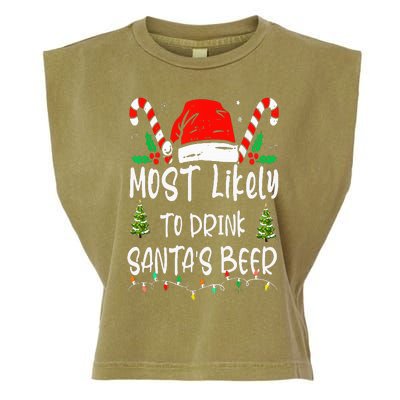 Most Likely To Drink Santa's Beer Christmas Drinking Wine Garment-Dyed Women's Muscle Tee