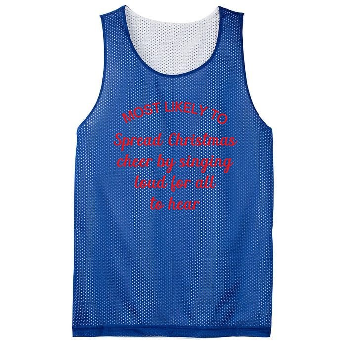 Most Likely To Spread Christmas Cheer By Singing Loud (Red) Funny Gift Mesh Reversible Basketball Jersey Tank