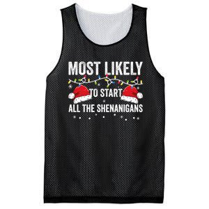 Most Likely To Start All The Shenanigans Family Matching Mesh Reversible Basketball Jersey Tank